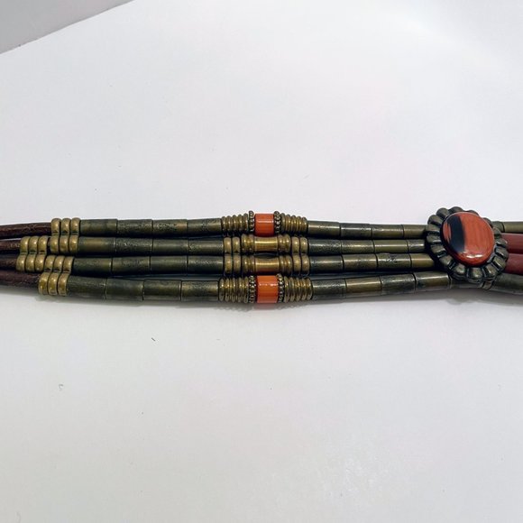 Vintage 80s G Gagliano of Florence Italy Tubular Brass & Galalith Tube Bead Belt main image 8